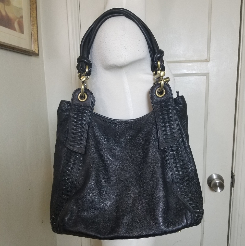 CLARKS ENGLAND black Leather  Double Handle Shoulder Hobo Bag